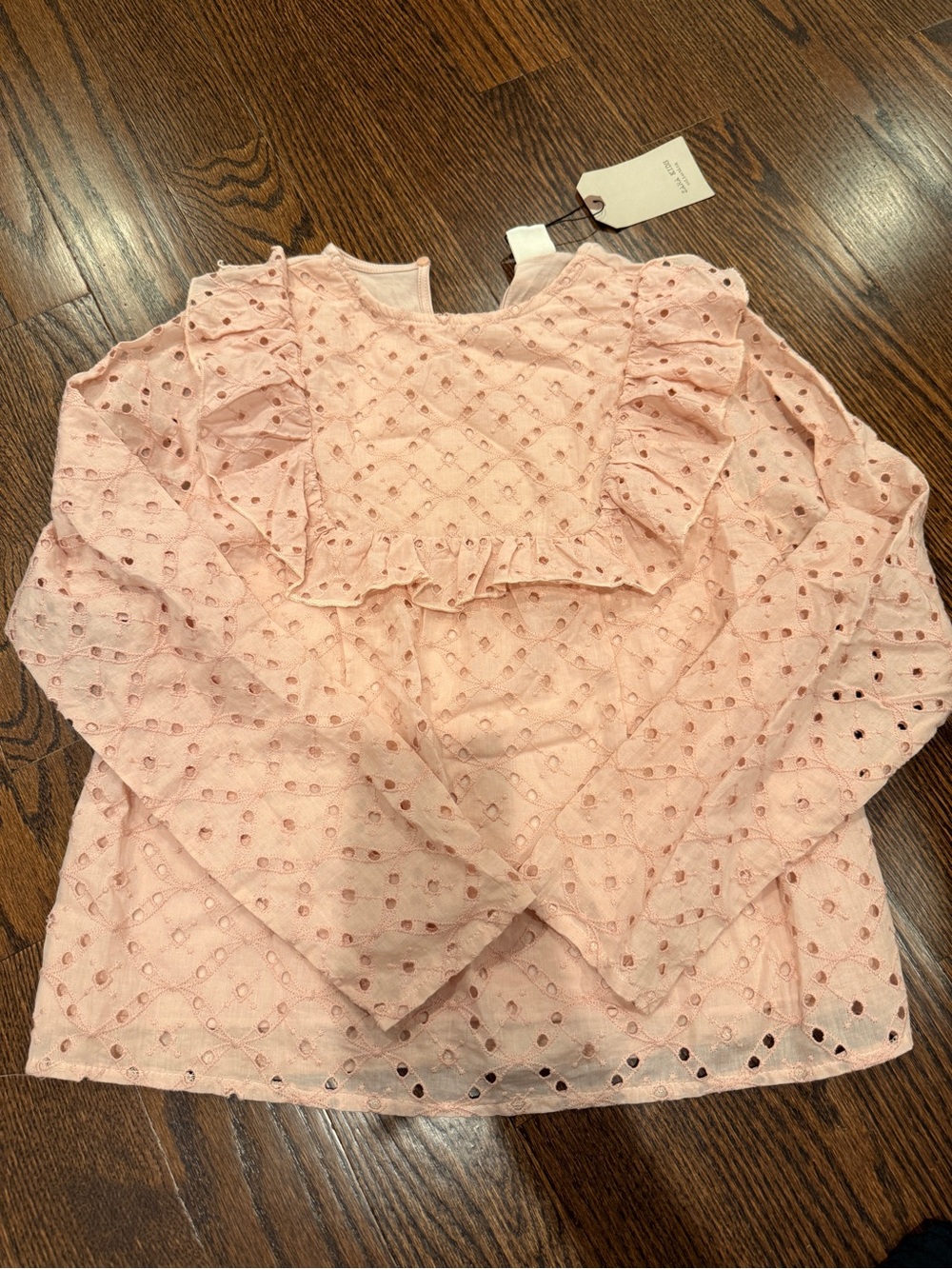 Zara Light Pink Eyelet Ruffle Long-Sleeve Blouse